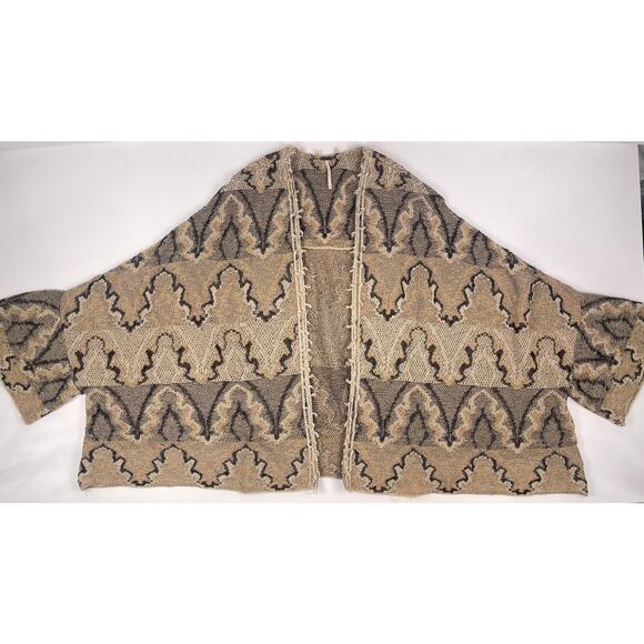 Free People Neutral Wave Pattern Open Knit Cardigan Sweater - Picture 3 of 8